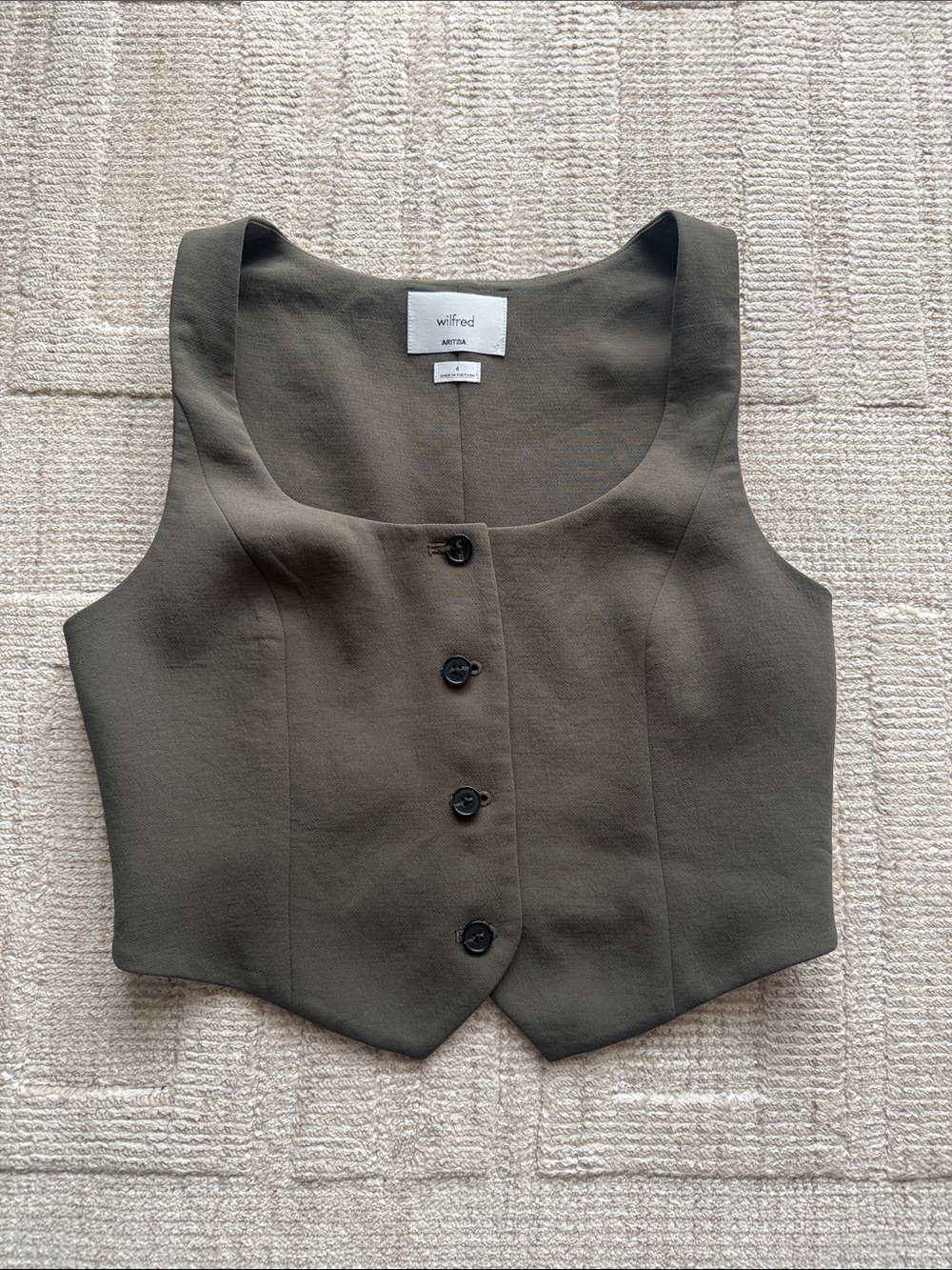 Wilfred Olive Green Tailored Button-Front Cropped Vest
